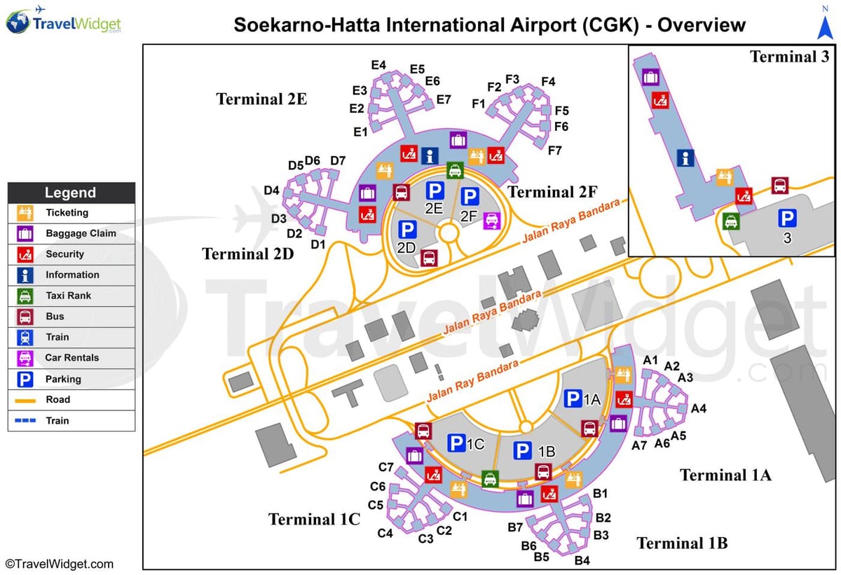 soekarno hatta, বিমানবন্দর টার্মিনাল মানচিত্র